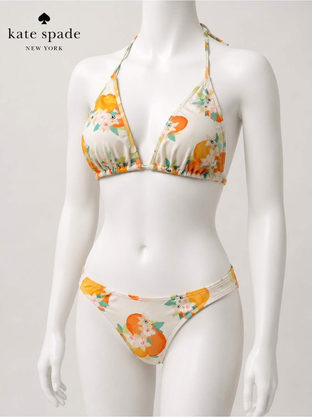 Kate Spade ♠️ Cream & Orange Floral Triangle Bikini - Size M